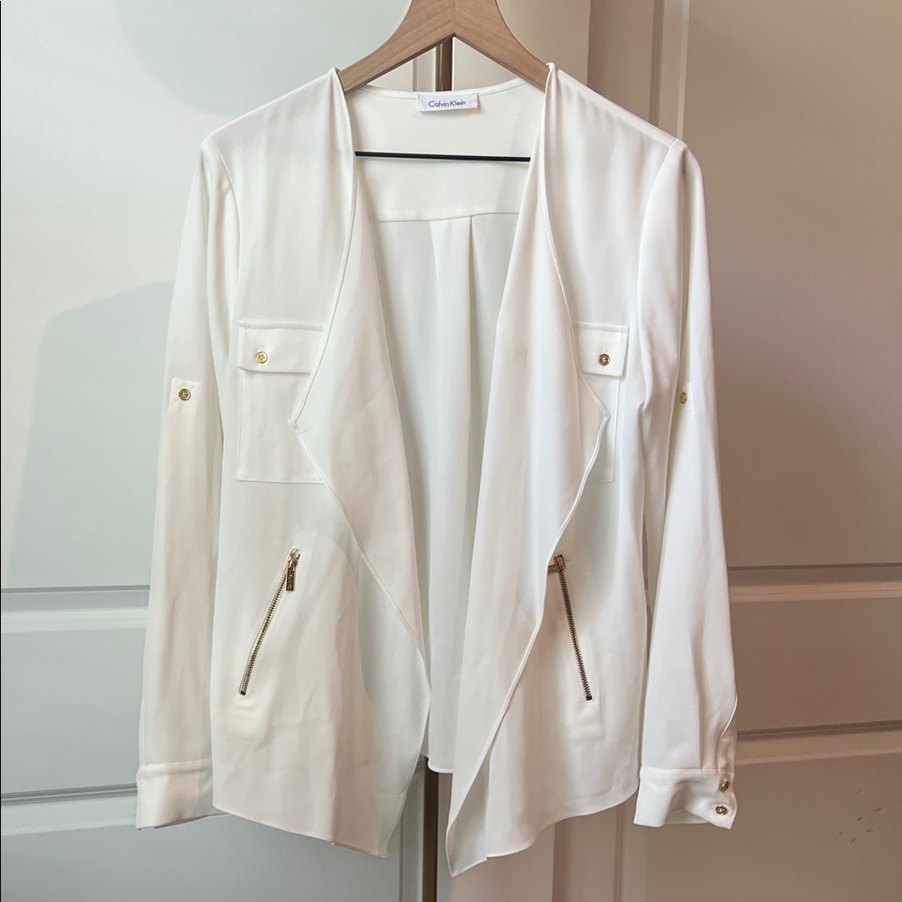 Calvin Klein Women's Cream Blazer with Gold Accents